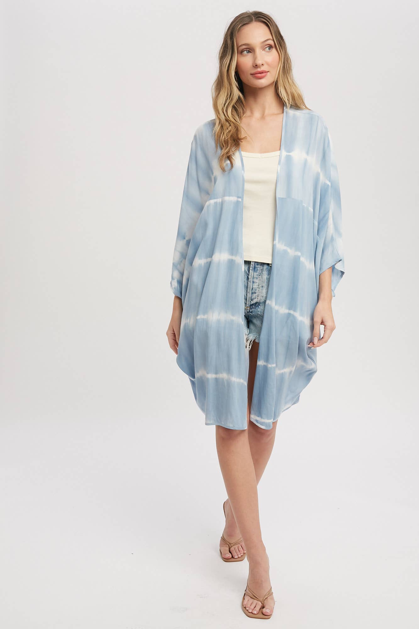 TIE DYE DOLMAN KIMONO: BLUE / S/M