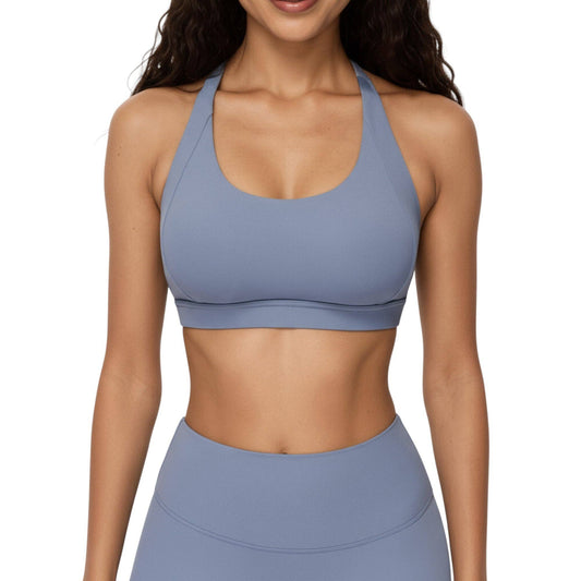 Scoop Neck Racerback Sports Bra with Smooth Stretch Fabric a: Blue / XL 16-18
