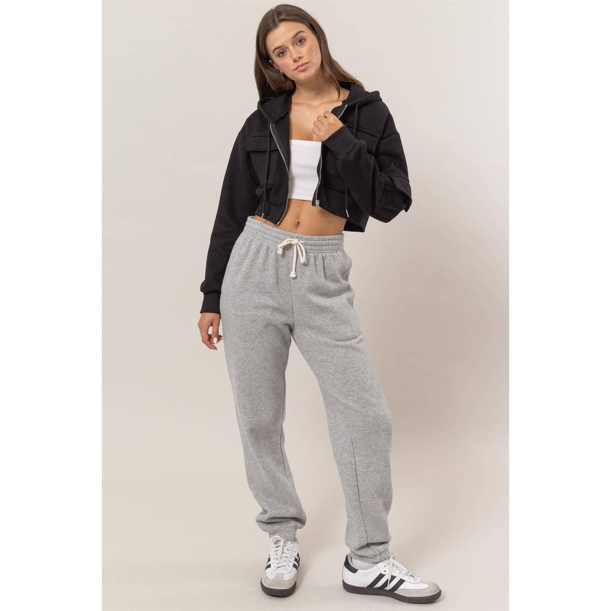 Fleece French Terry Cropped Jacket: H.GRAY / S-M-L(2-2-2)