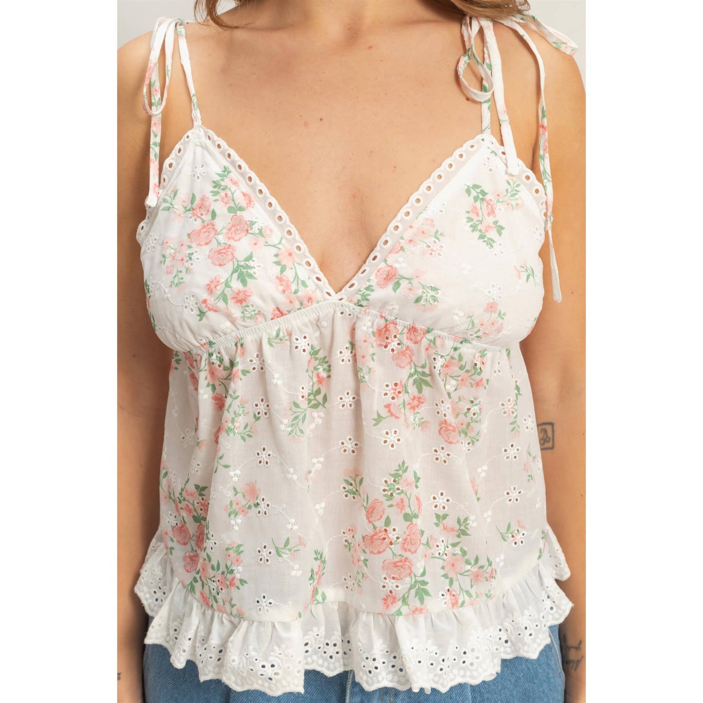 Floral Lace Trim Camisole: YELLOW / S-M-L(2-2-2)