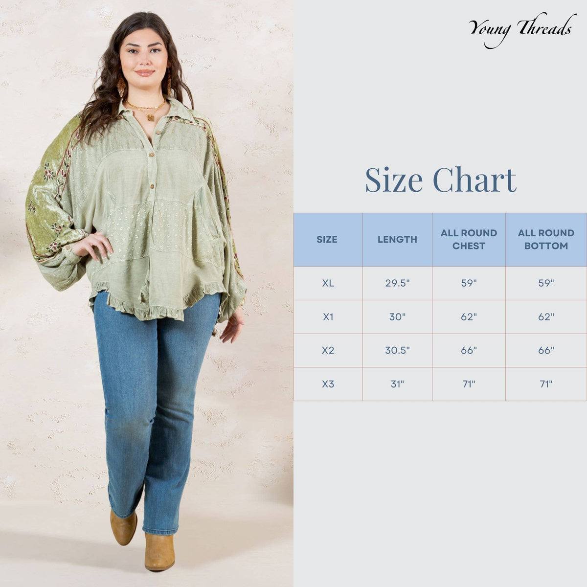 Bohemian Elegance: Stonewashed Rayon Top: Olive / REGULAR (S-M-L-XL-1-2-2-1)
