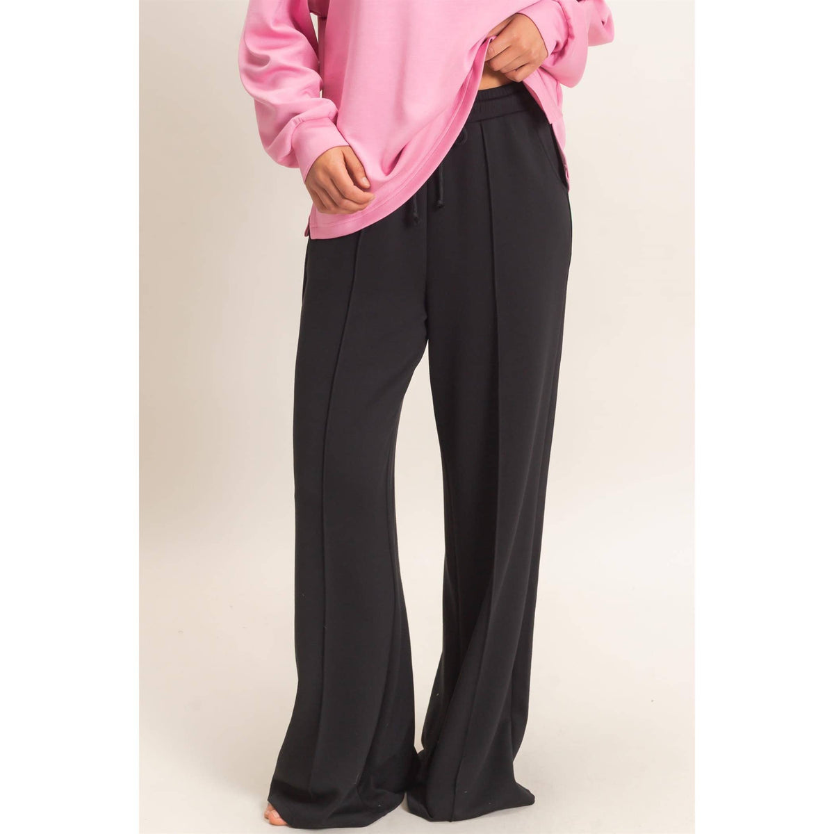 Drawstring Waist Pintuck Wide Leg Pants: COCOA / S-M-L(2-2-2)