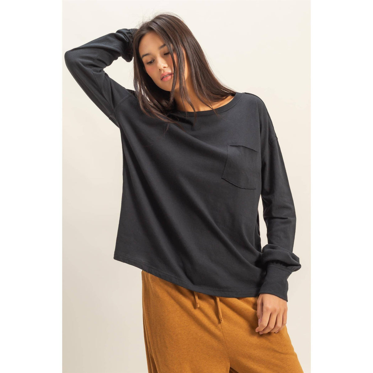 Long Sleeve Pocket T-Shirt: DUSTY PINK / S-M-L(2-2-2)