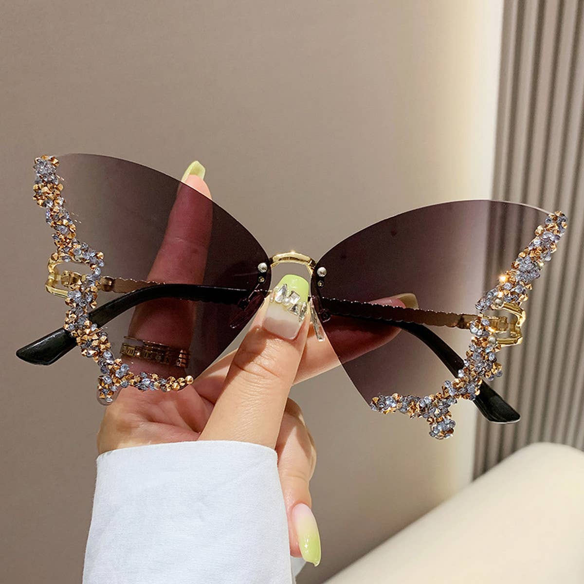 VINTAGE RHINESTONE BUTTERFLY SUNGLASSES_CWASG0205: Blue / (OS) 2