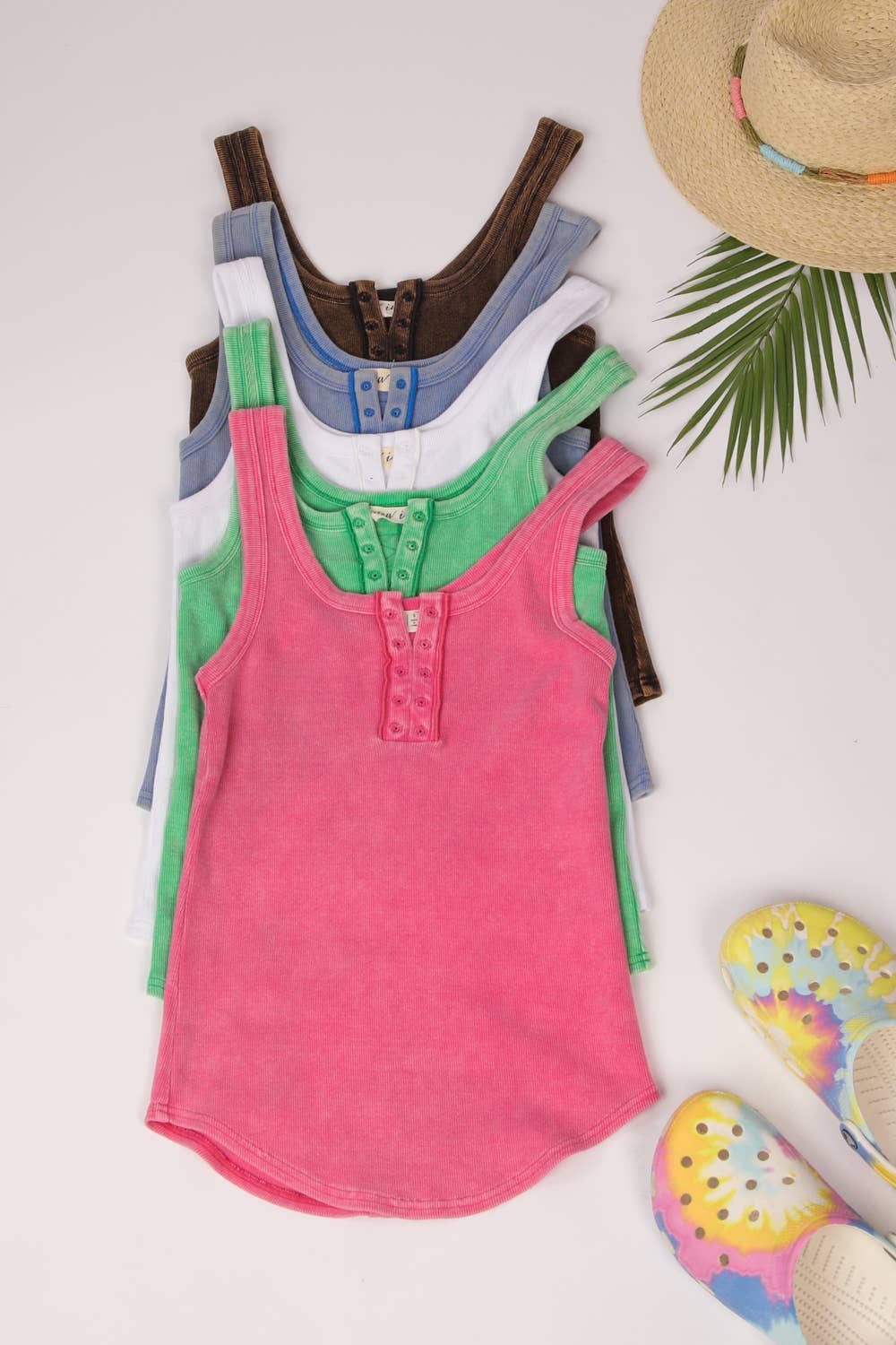 NT11500-Y2K Washed Casual Fitted Tank Top: Beige / S-M-L/2-2-2