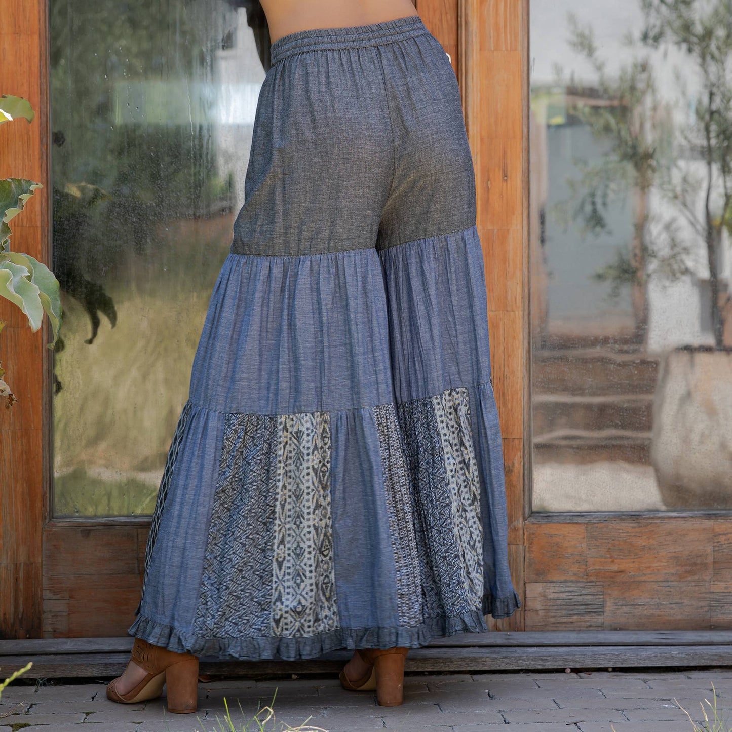 Runway-Ready Knit & Woven Pants with Prints & Relaxed Drape: Chambray / REGULAR (S-M-L-XL 1-2-2-1)