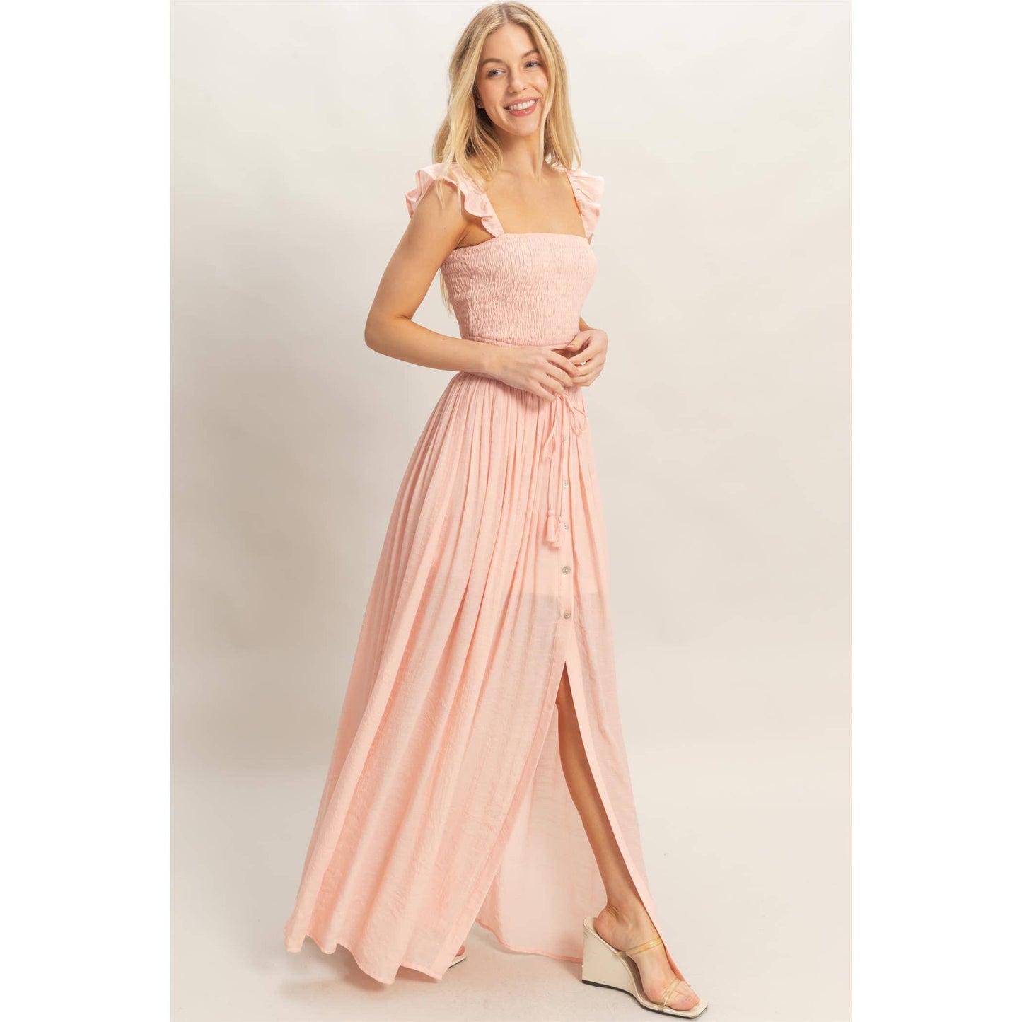 Smocked Top & Maxi Skirt Set: POWDER BLUE / S-M-L(2-2-2)