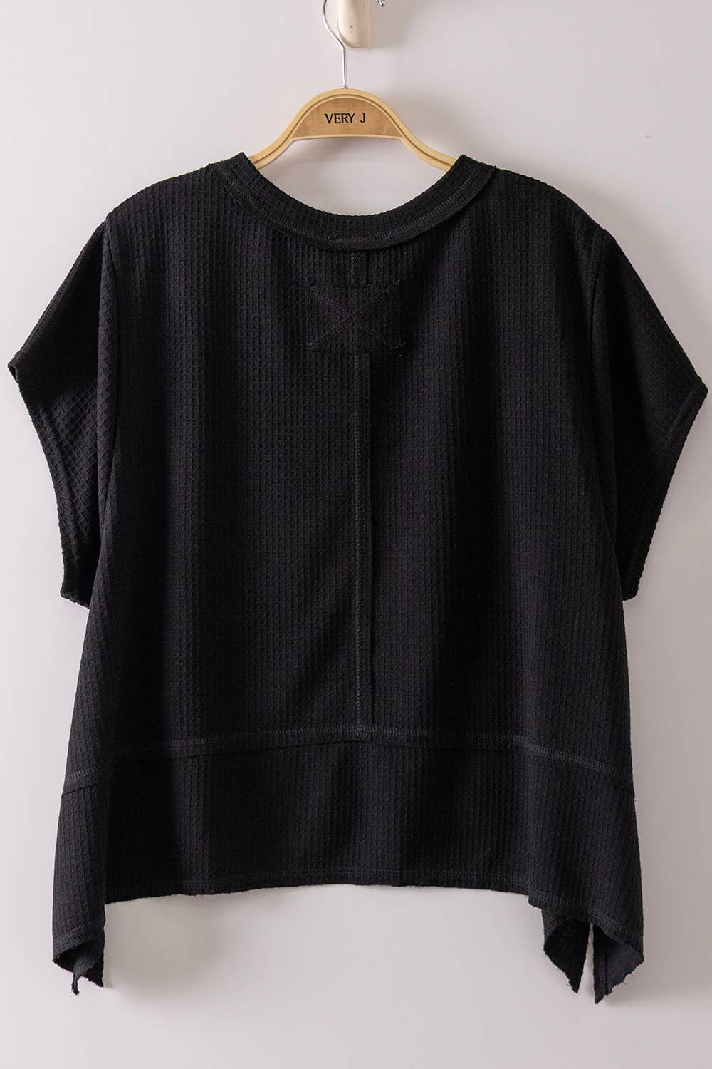 NT12641-Flared Hem Waffle Knit Casual Top: SEAFOAM / S-M-L/2-2-2