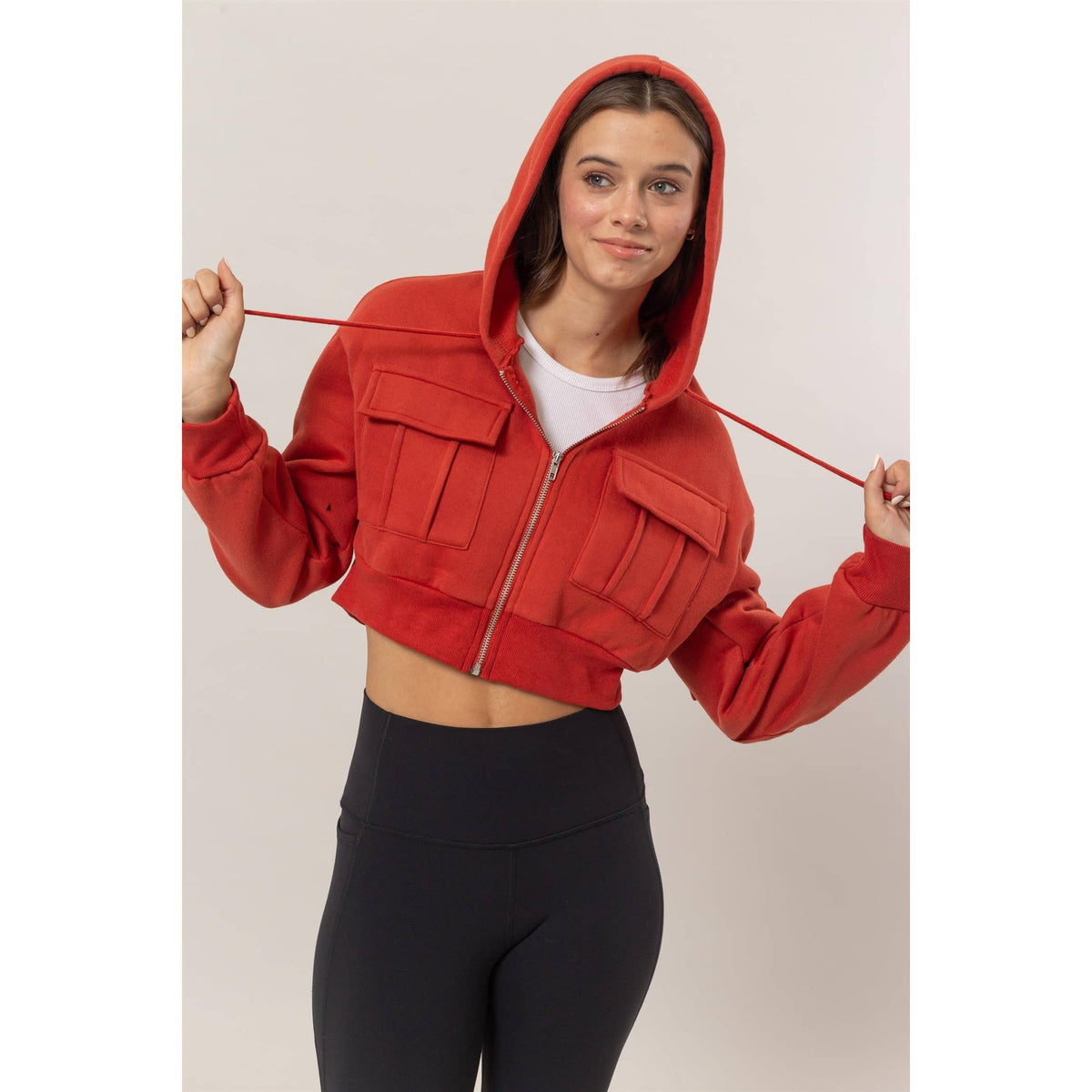 Fleece French Terry Cropped Jacket: BLACK / S-M-L(2-2-2)