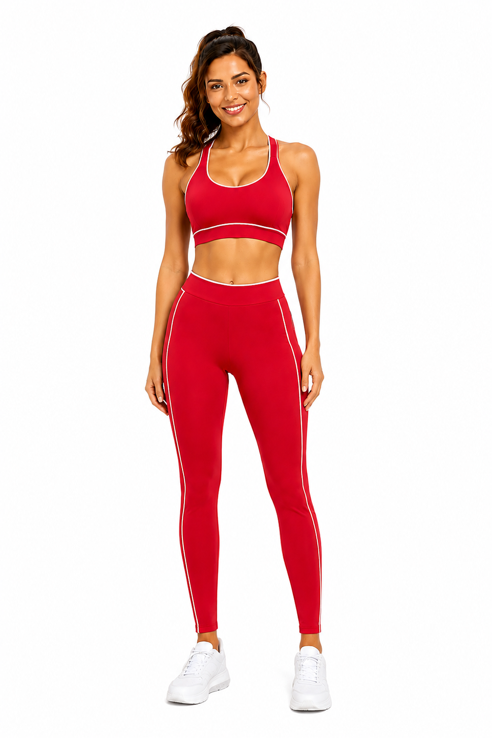 Activewear sports bra with legging and jacket 3 pieces set: Red