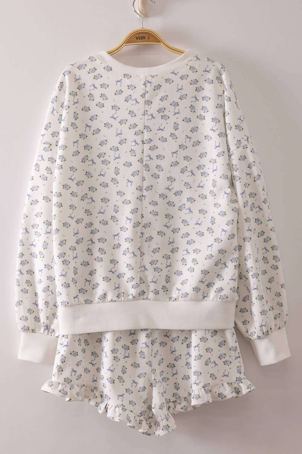 NT12635SET-Floral Printed Knit Comfy Top & Shorts Set: TAUPE FLORAL / S-M-L/2-2-2