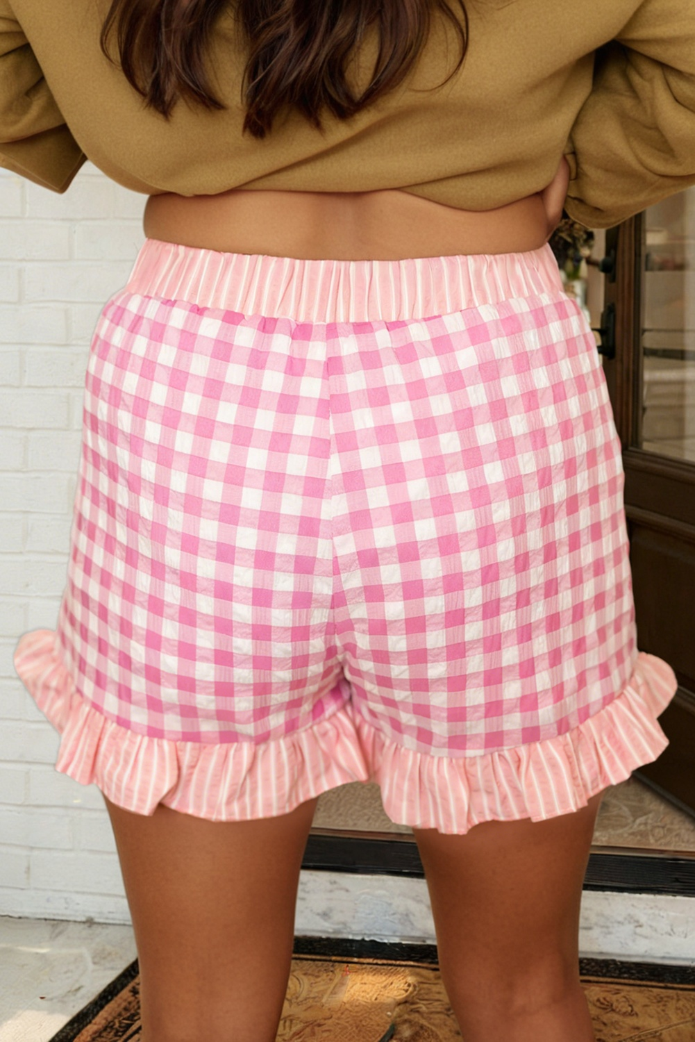LAS Gingham Print Ruffled Shorts (S-XL): Red / Missy / XL
