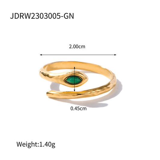 STAINLESS STEEL SNAKE NATURAL STONE RINGS_CWAJE0628: TYPE6 / (OS) 3