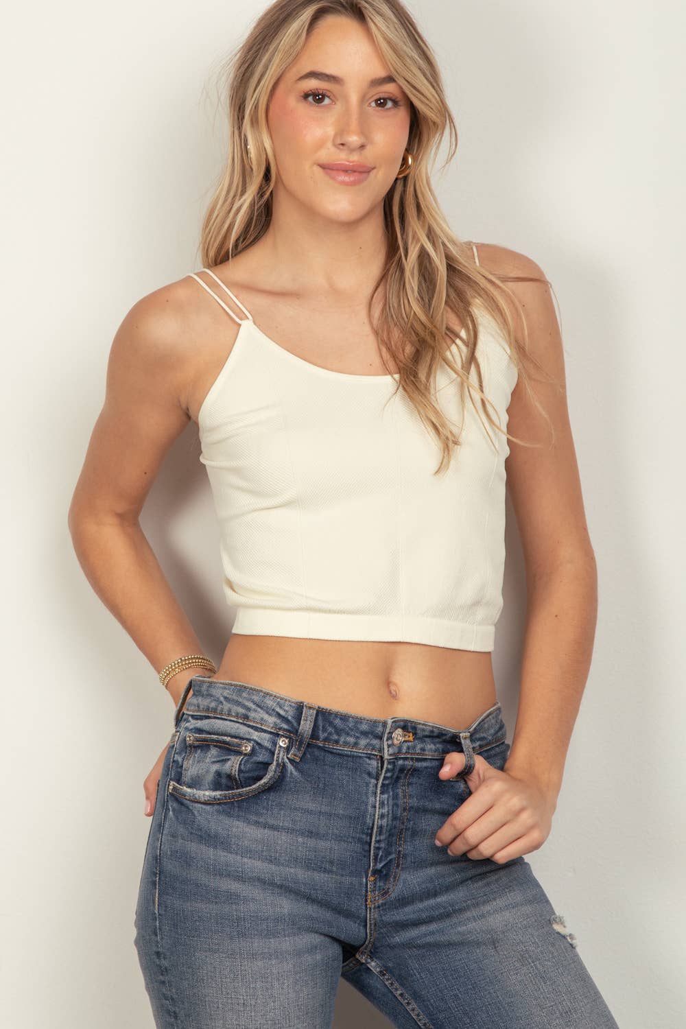NT11660-Soft Stretchy Double Strap Slim Fit Tank Top: Pink / S.M/M.L-3/3