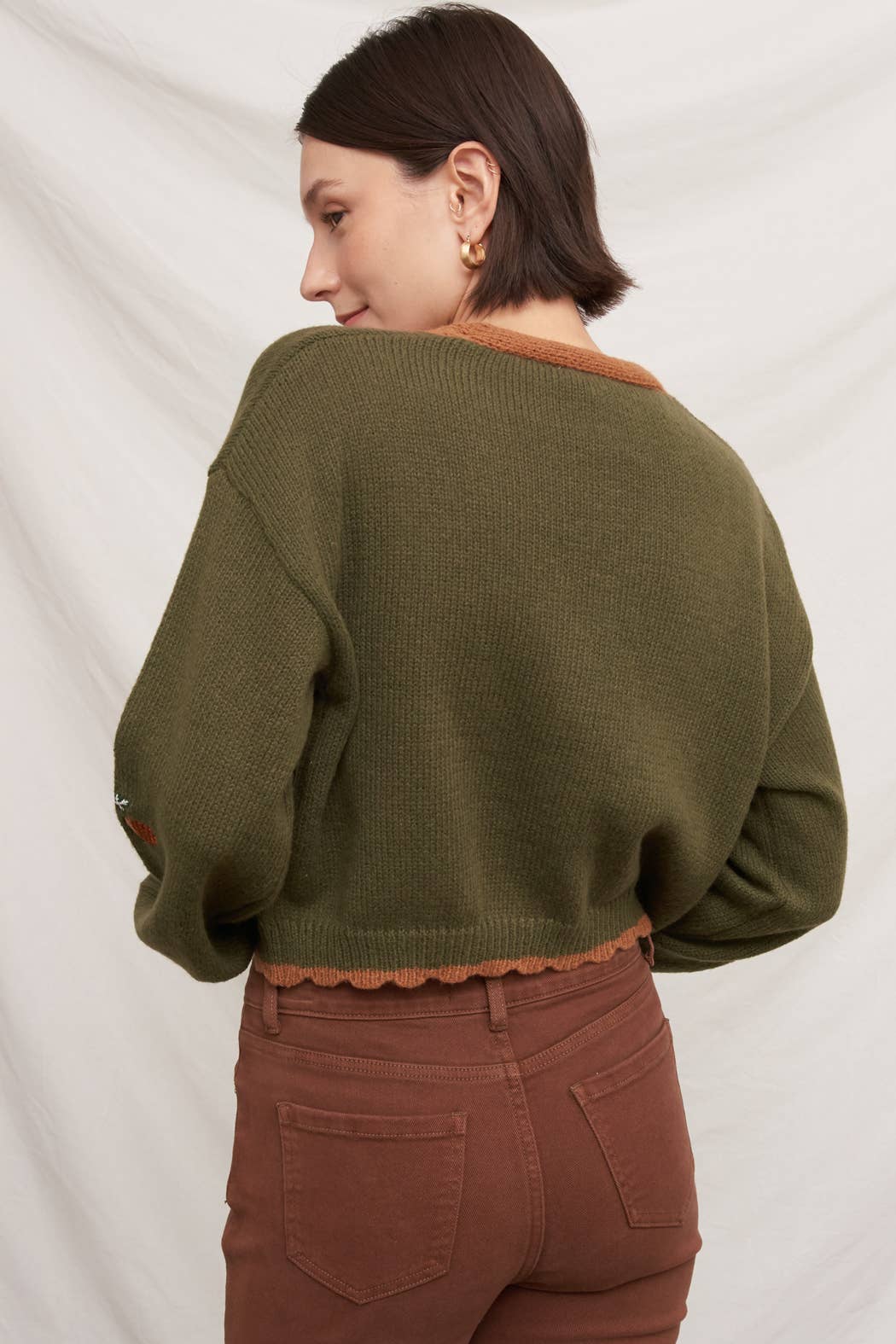 Fox Embroidered Long Sleeve Sweater Cardigan: Brown / M/L