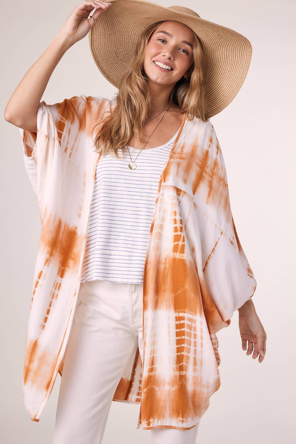 TIE DYE DOLMAN KIMONO: BLUE / S/M
