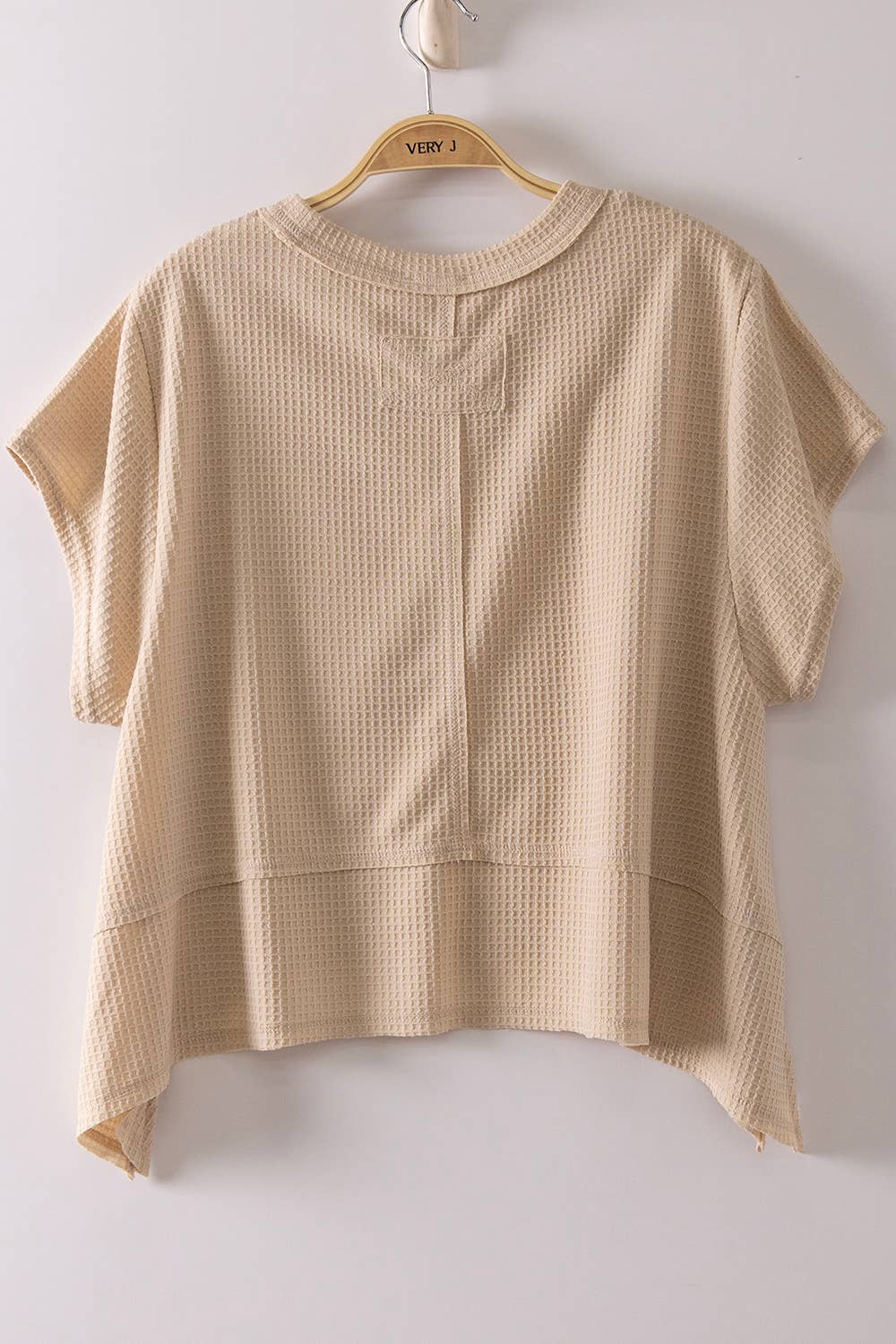 NT12641-Flared Hem Waffle Knit Casual Top: SEAFOAM / S-M-L/2-2-2