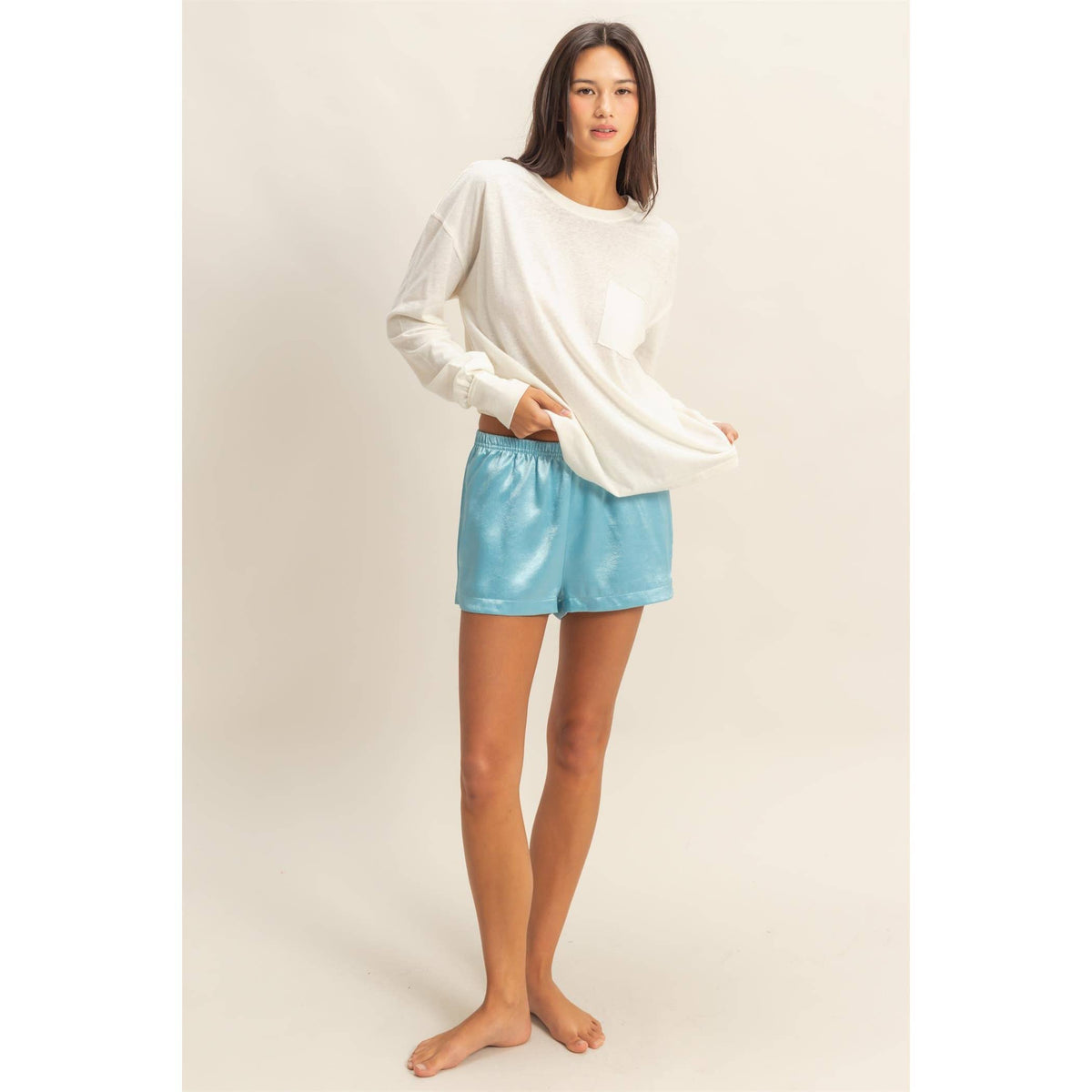 Long Sleeve Pocket T-Shirt: DUSTY PINK / S-M-L(2-2-2)