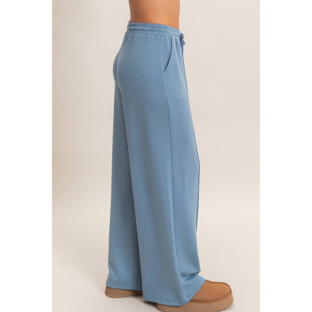 Drawstring Waist Pintuck Wide Leg Pants: COCOA / S-M-L(2-2-2)