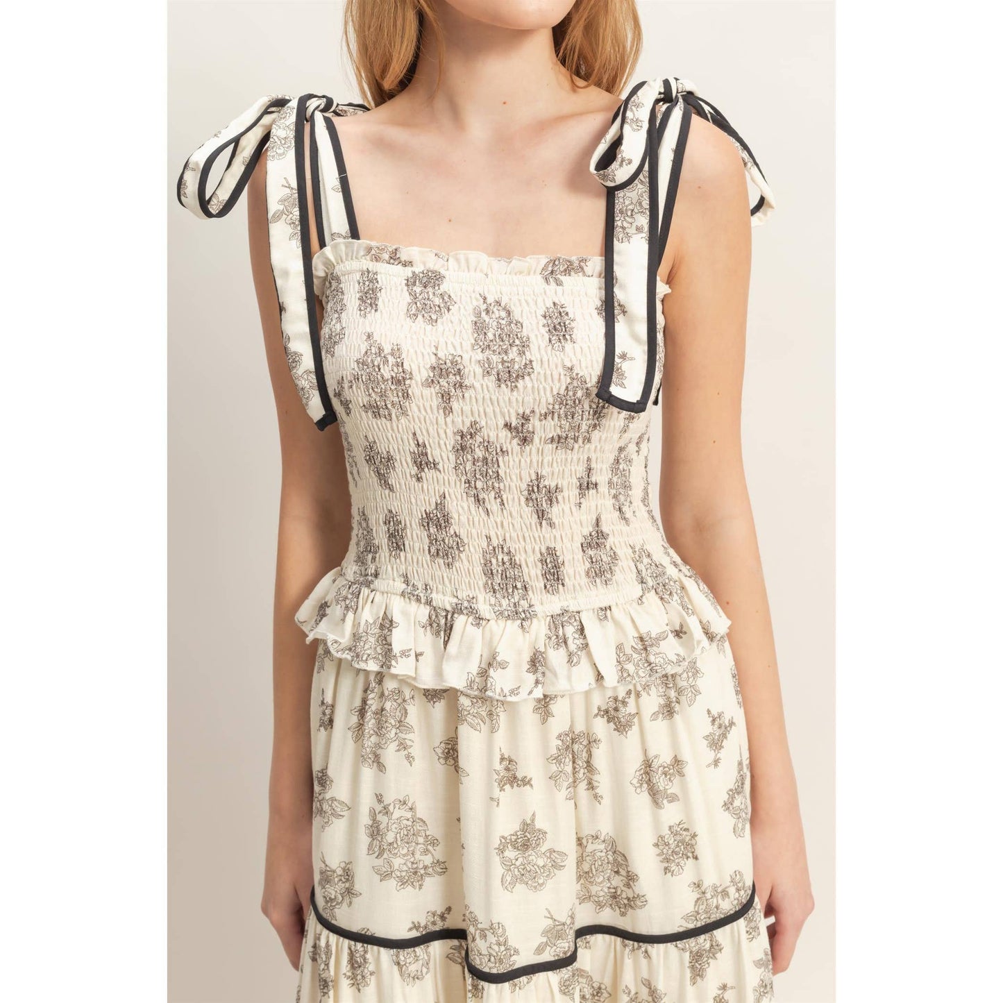 Floral Tiered Sundress: BLACK / S-M-L(2-2-2)