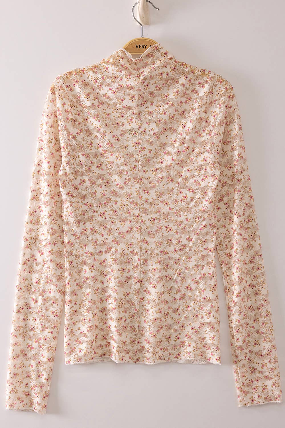 NT12220-High Neck Fitted Sheer Mesh Lace Knit Top: MUSTARD DIZZY FLORAL-26 / S-M-L/2-2-2
