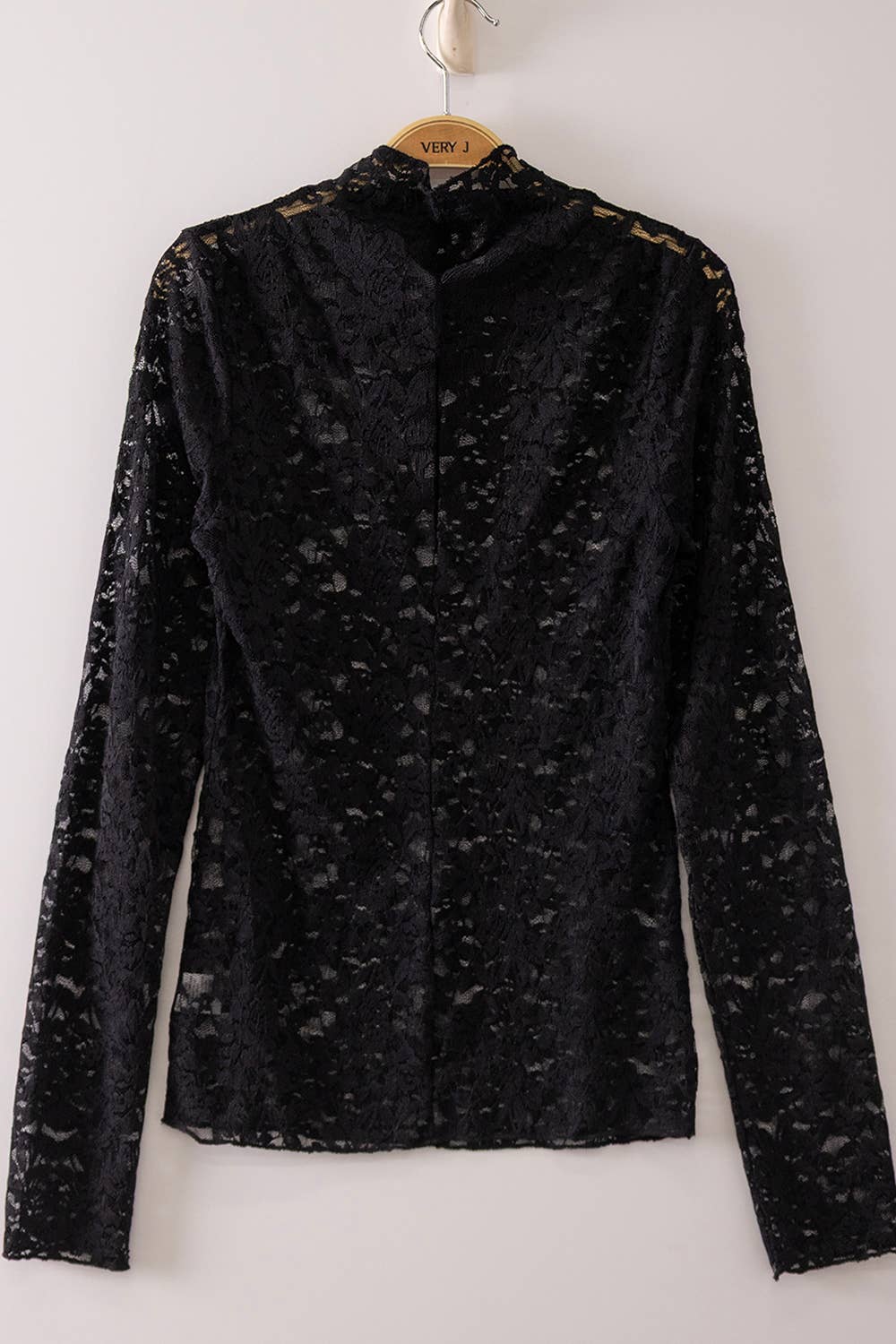 NT12220-High Neck Fitted Sheer Mesh Lace Knit Top: BLACK FLORAL / S-M-L/2-2-2