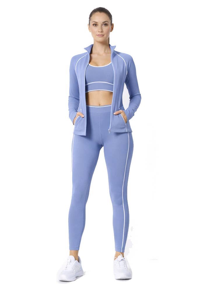 Activewear sports bra with legging and jacket 3 pieces set: Red