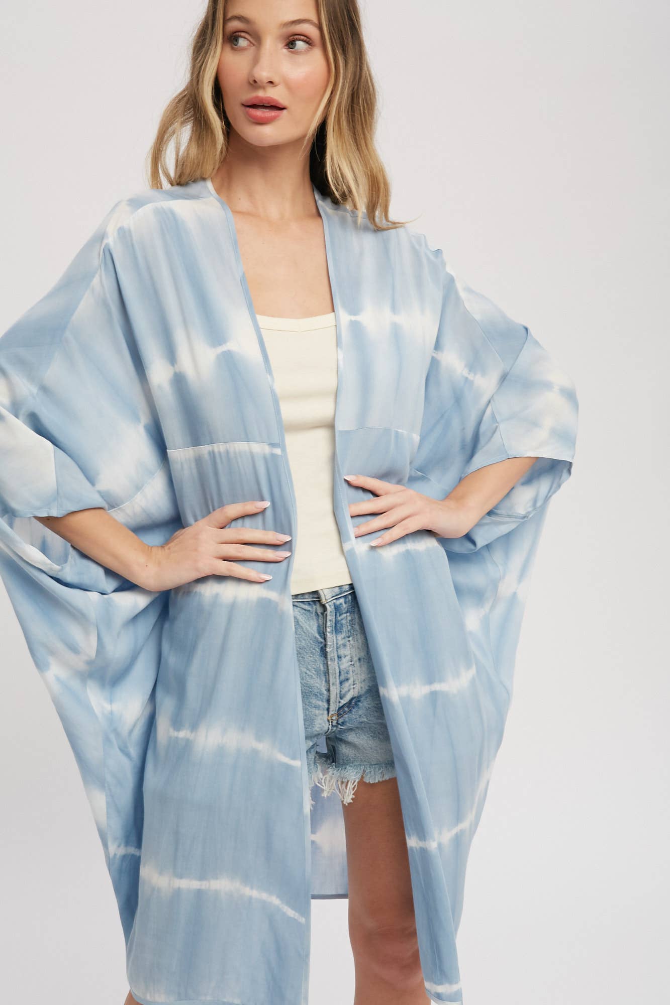 TIE DYE DOLMAN KIMONO: BLUE / M/L
