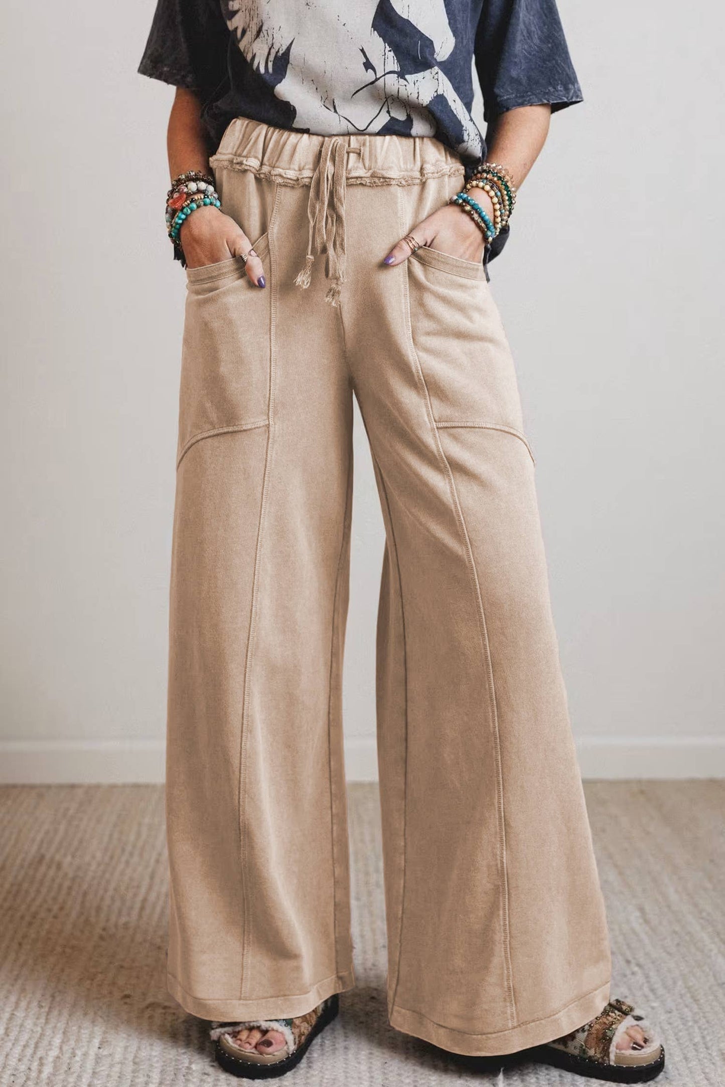 66 Mineral Wash Drawstring High Waist Wide Leg Pants (S-XL): Ashleigh Blue / XL