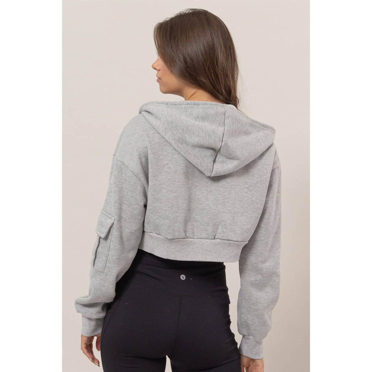 Fleece French Terry Cropped Jacket: BLACK / S-M-L(2-2-2)