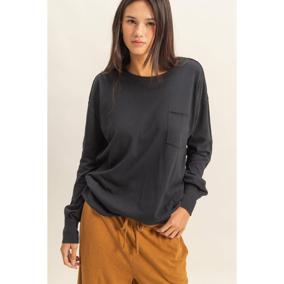 Long Sleeve Pocket T-Shirt: DUSTY PINK / S-M-L(2-2-2)
