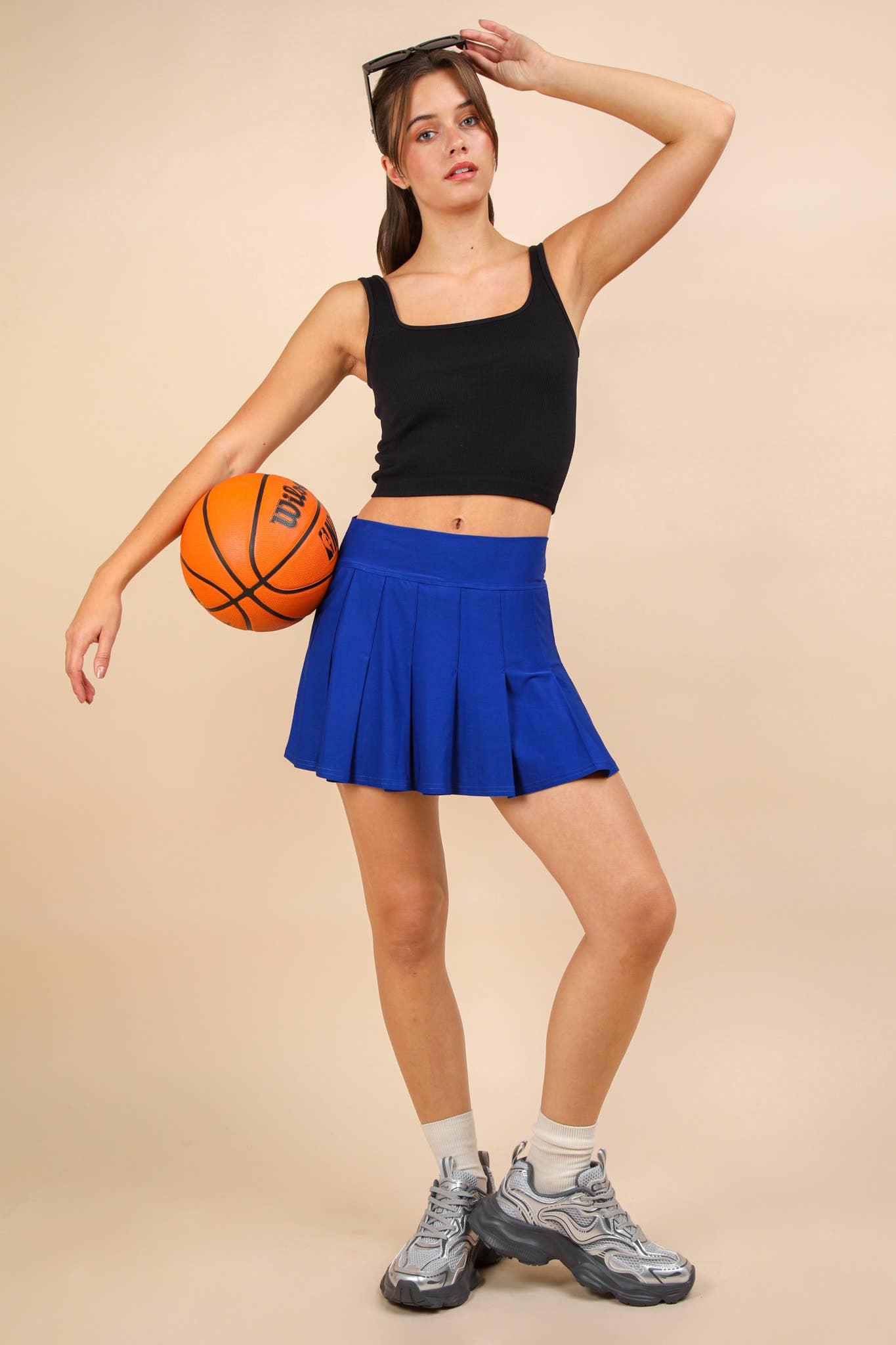 NS50083-Activewear Pleated Skirt with Short Liner: BLACK / S-M-L/2-2-2