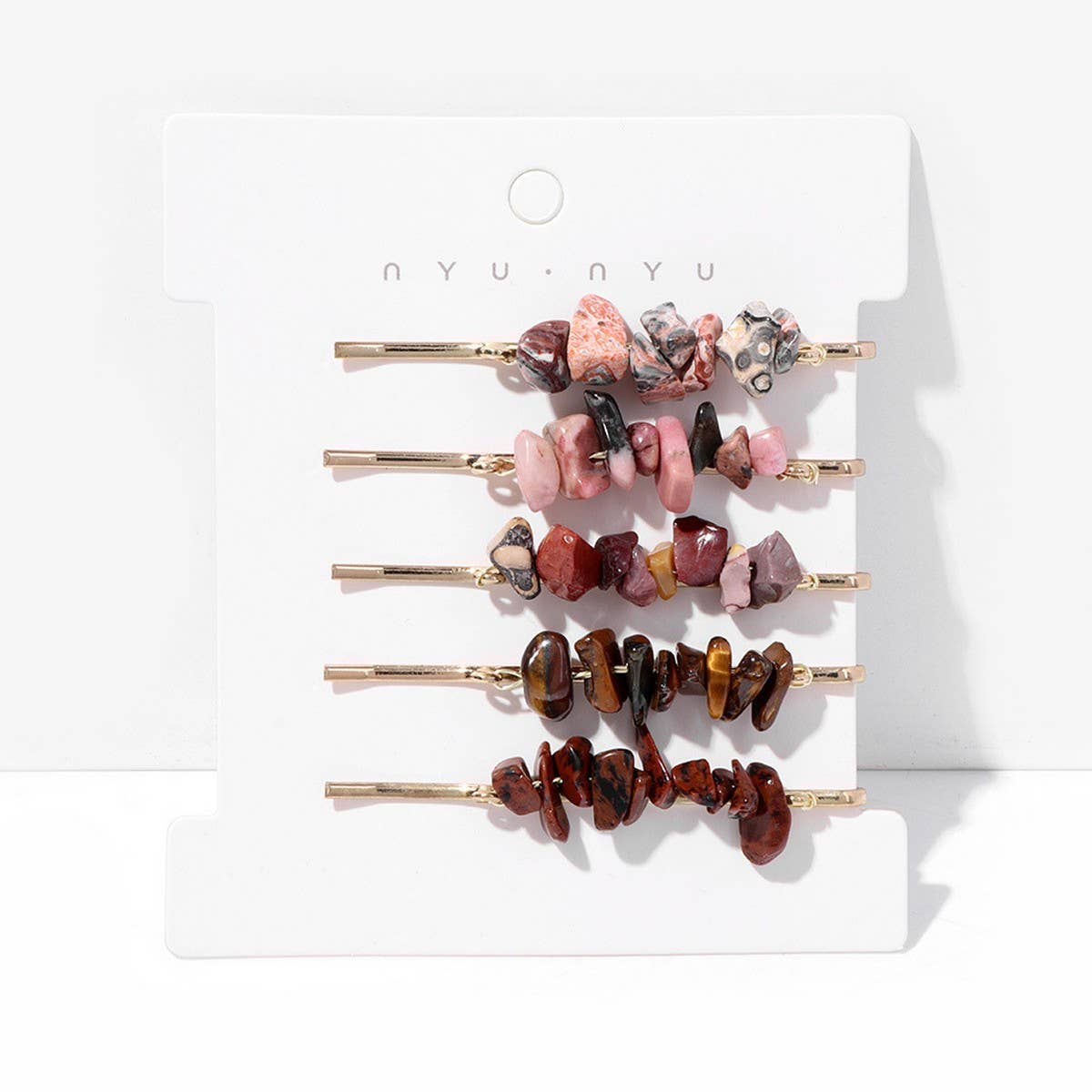 Natural Red Stone Hair Clip Set - Simple & Elegant_CWAHA1763: WHITEYELLOW / (OS) 2