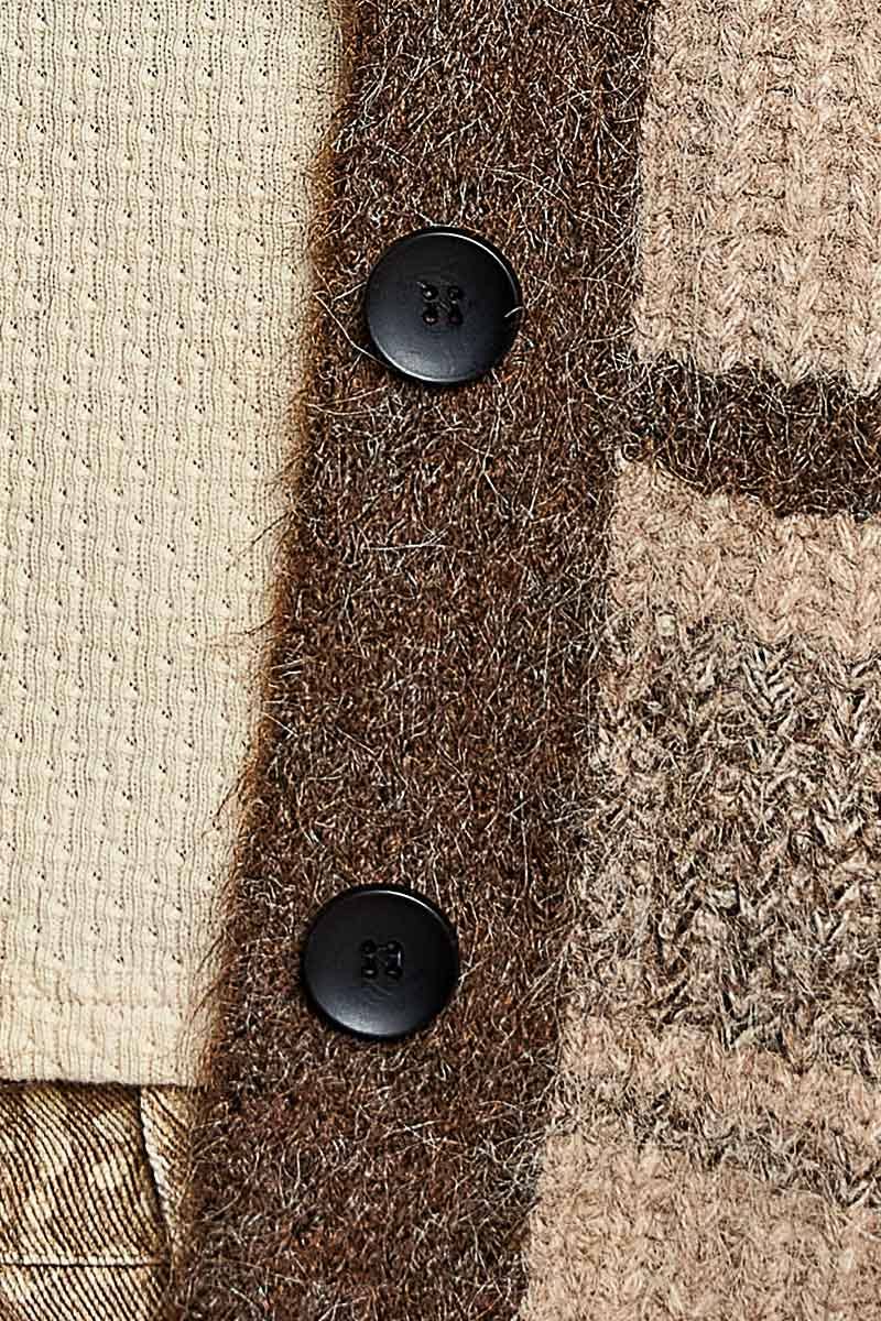 Striped Knit Oversized V-Neck Button Pockets Cardigan SALE: BLACK MULTI / OS