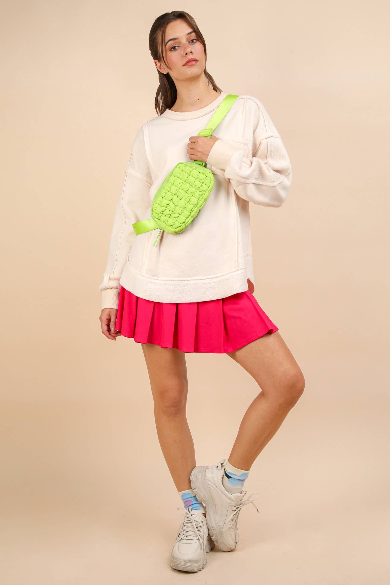 NS50083-Activewear Pleated Skirt with Short Liner: BLACK / S-M-L/2-2-2
