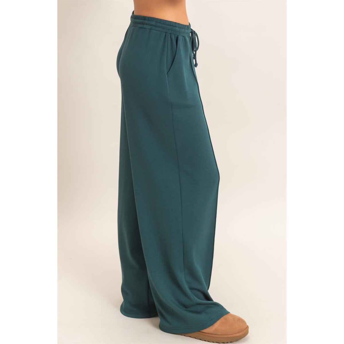 Drawstring Waist Pintuck Wide Leg Pants: HEATHER GRAY / S-M-L(2-2-2)