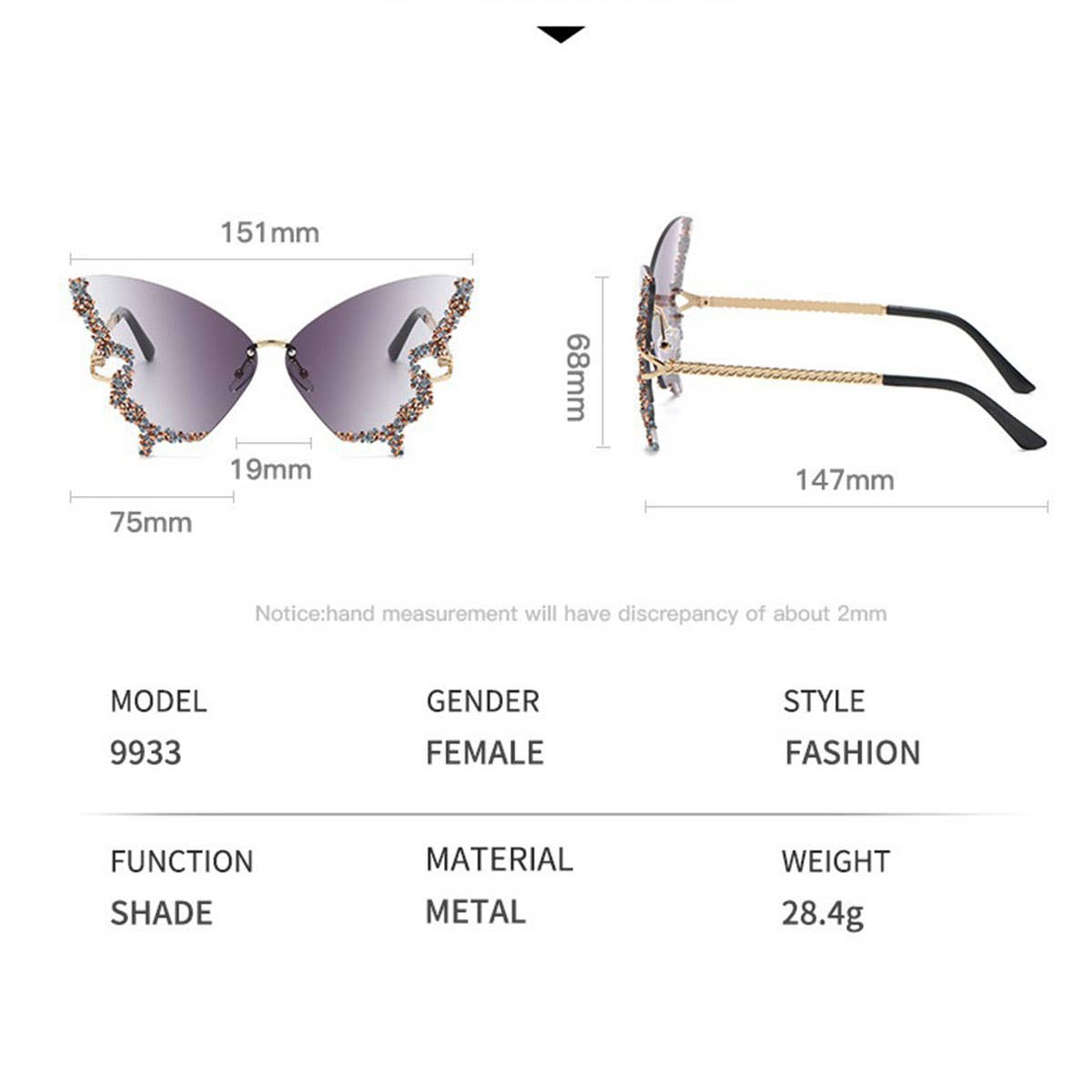 VINTAGE RHINESTONE BUTTERFLY SUNGLASSES_CWASG0205: Blue / (OS) 2
