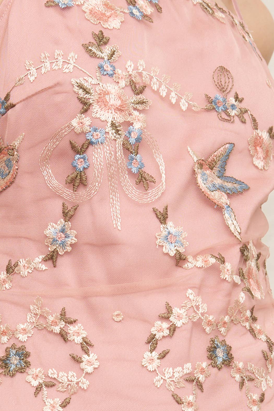 Sleeveless Embroidered Detail Mini Dress: Blush Multi / L