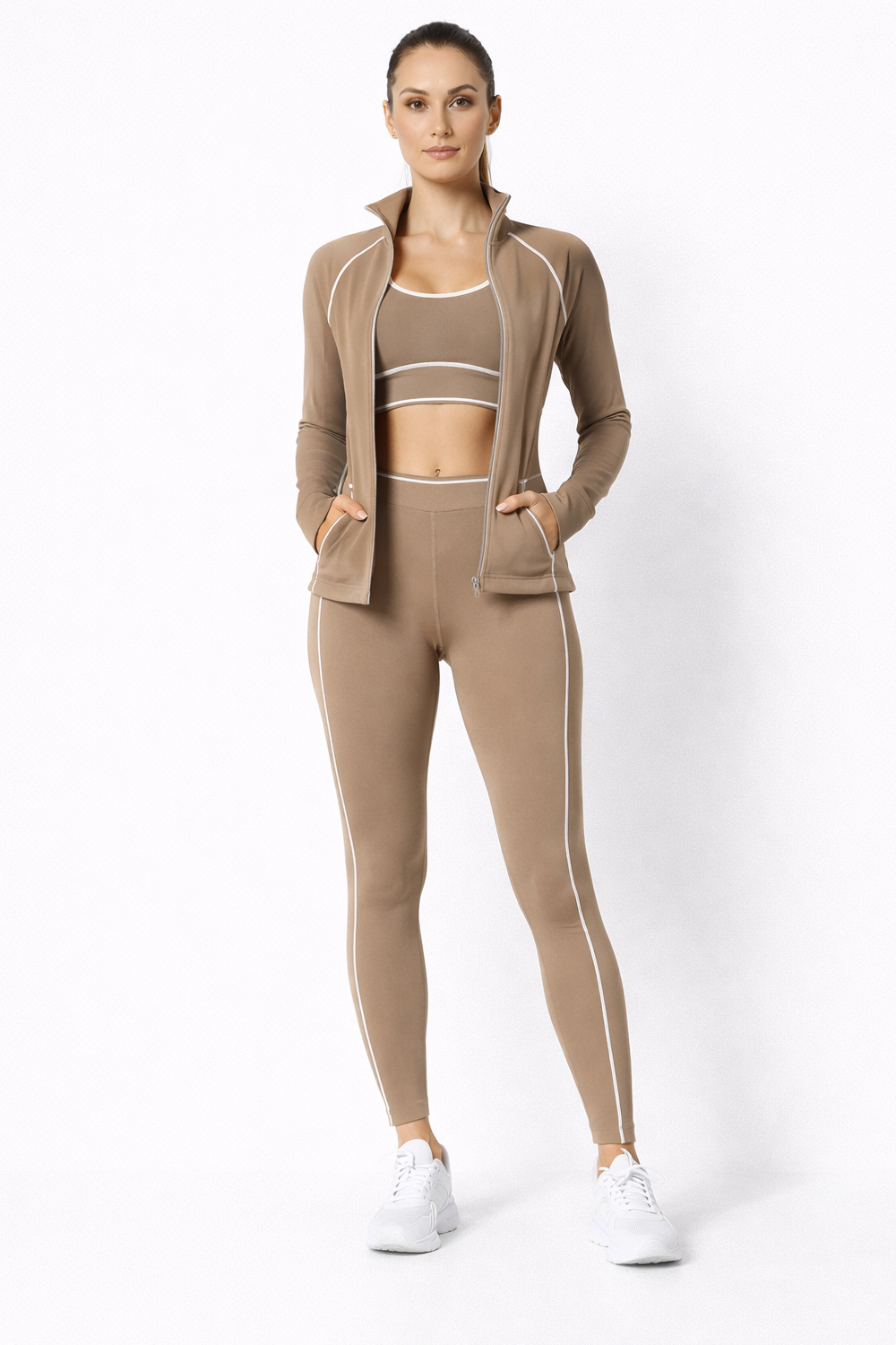 Activewear sports bra with legging and jacket 3 pieces set: Red