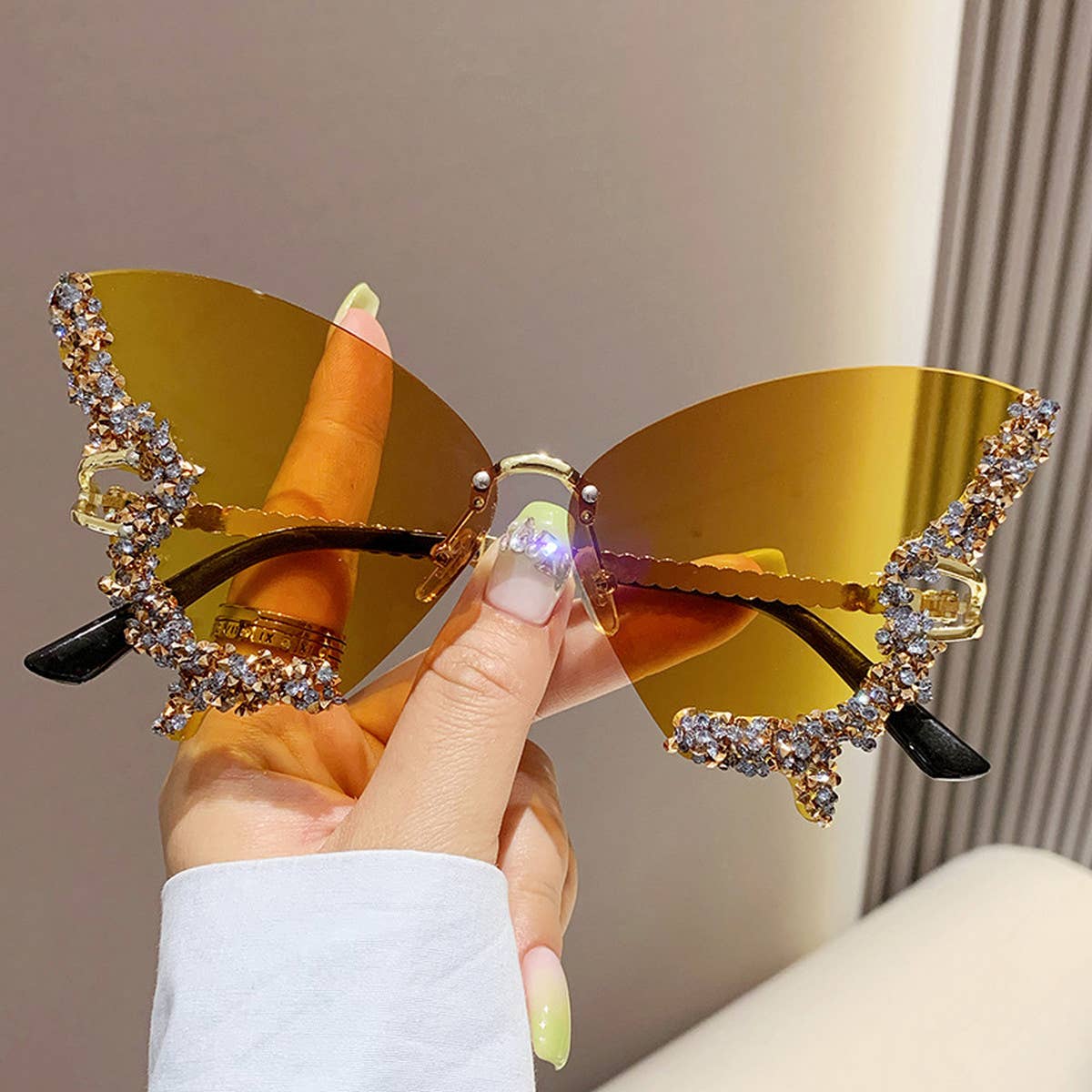 VINTAGE RHINESTONE BUTTERFLY SUNGLASSES_CWASG0205: Blue / (OS) 2