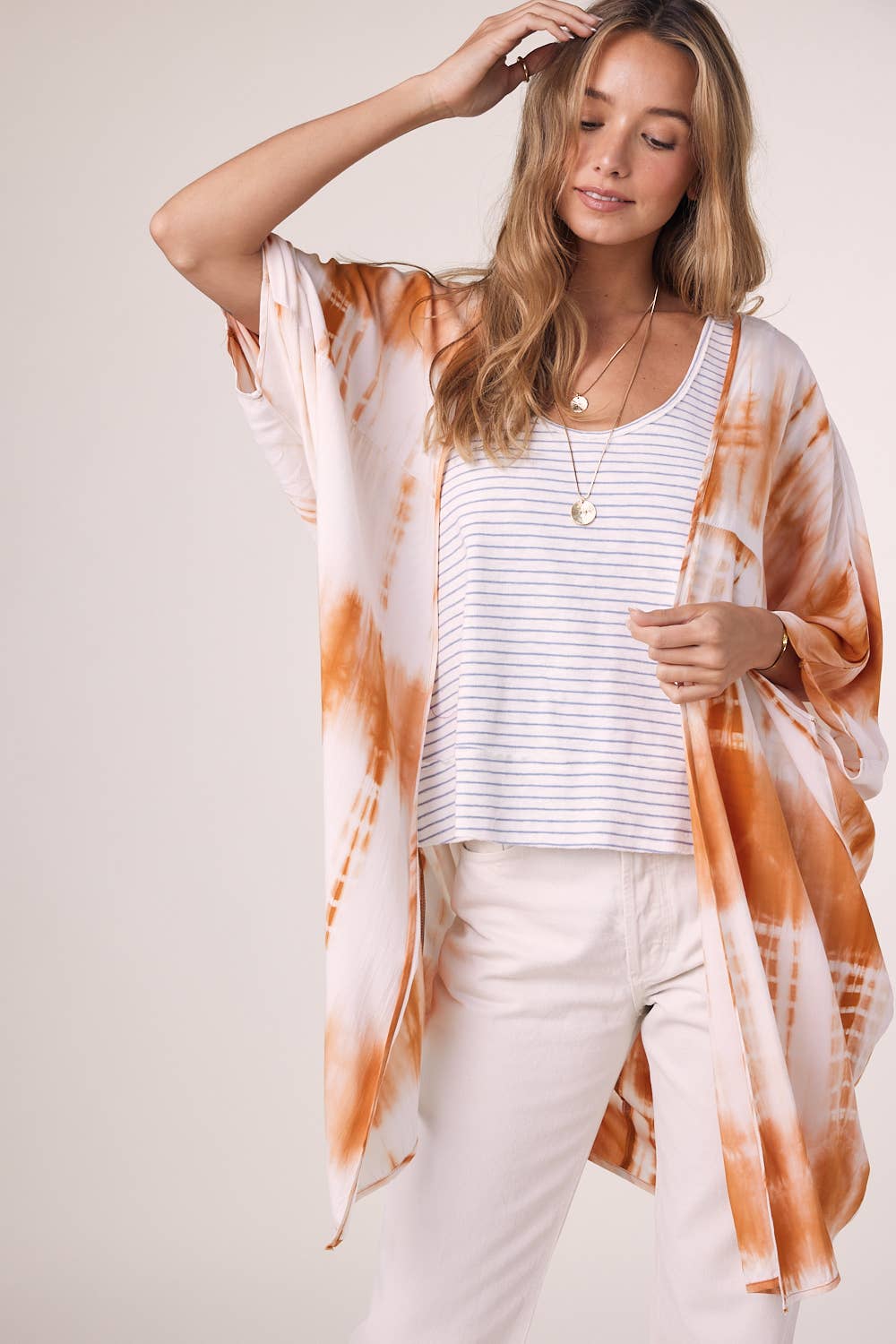 TIE DYE DOLMAN KIMONO: BLUE / S/M