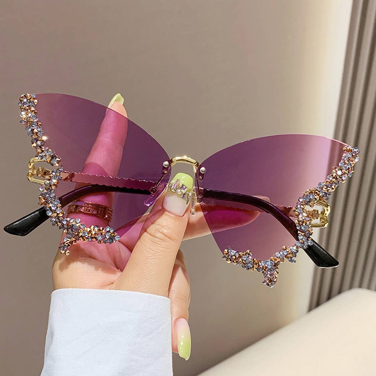VINTAGE RHINESTONE BUTTERFLY SUNGLASSES_CWASG0205: Blue / (OS) 2
