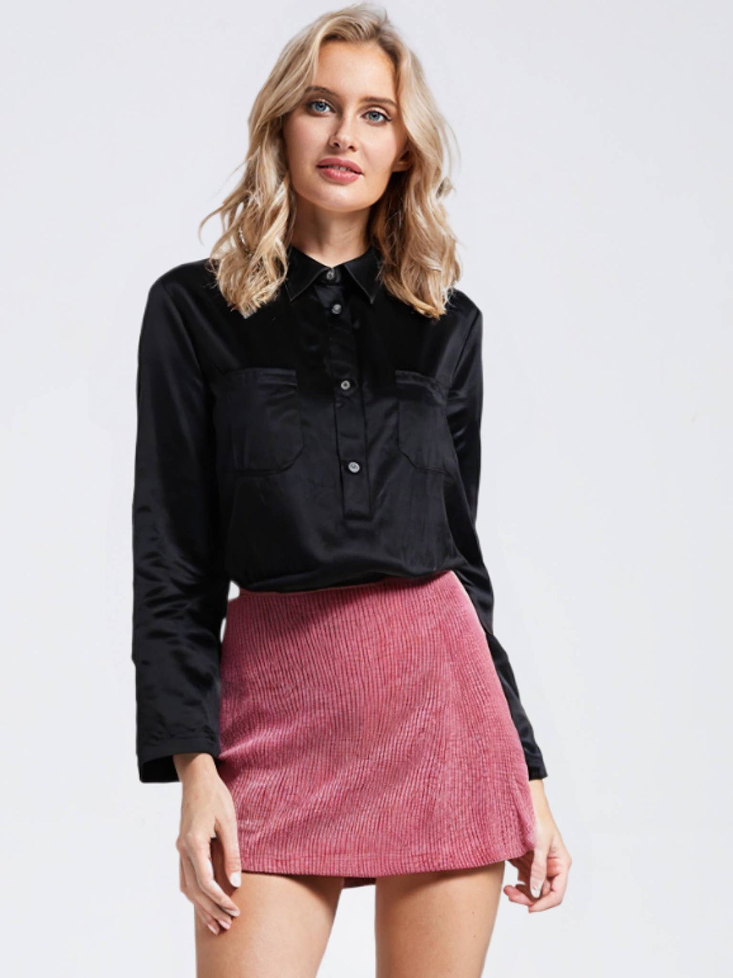 LP81303-Low waist corduroy skort: PLUM / S-M-L/2-2-2