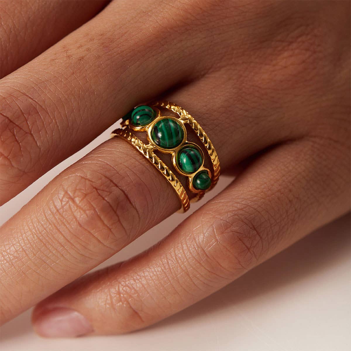 GOLD STAINLESS STEEL INLAID NATURAL STONE RINGS_CWAJE0611: TYPE1 / (OS) 3