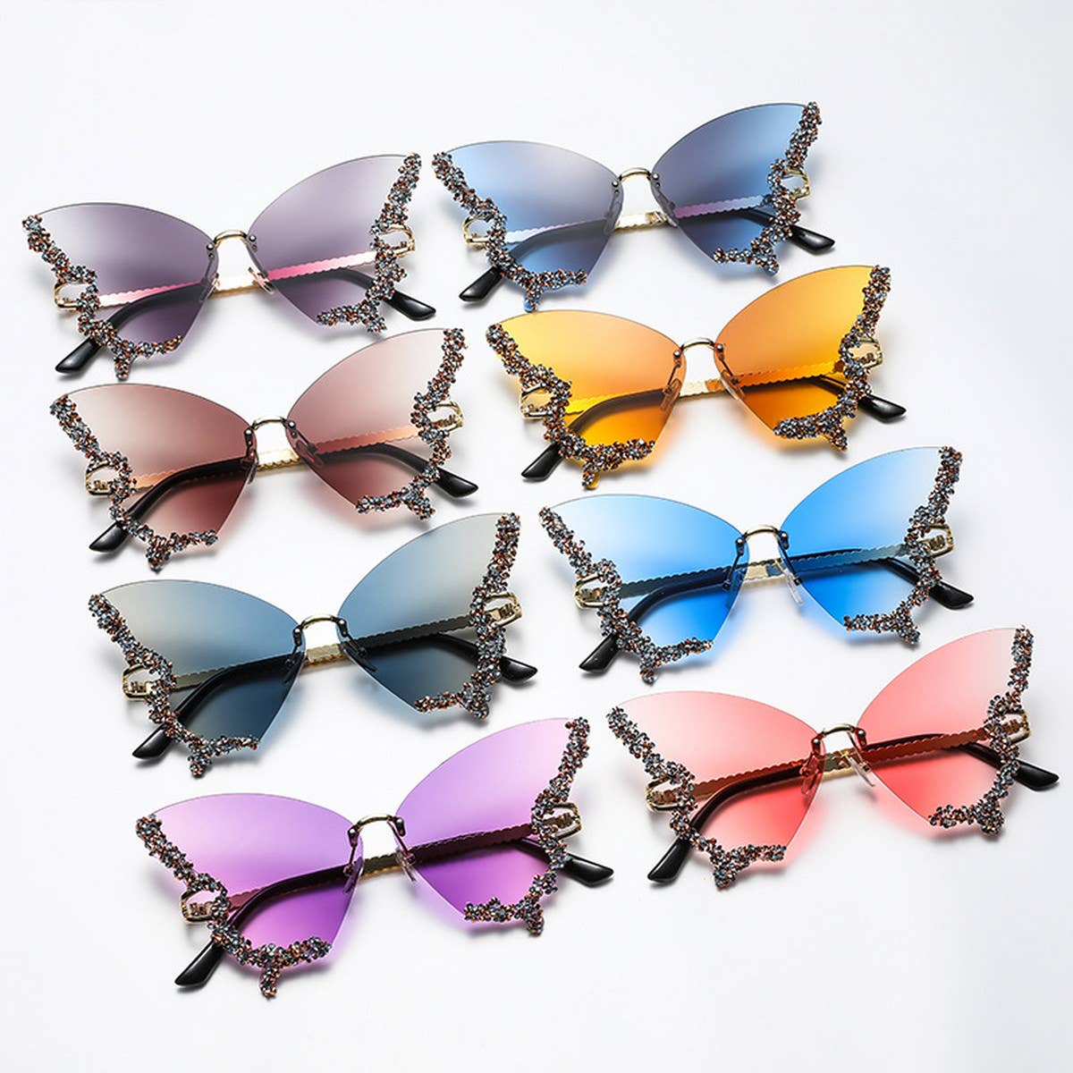 VINTAGE RHINESTONE BUTTERFLY SUNGLASSES_CWASG0205: Blue / (OS) 2