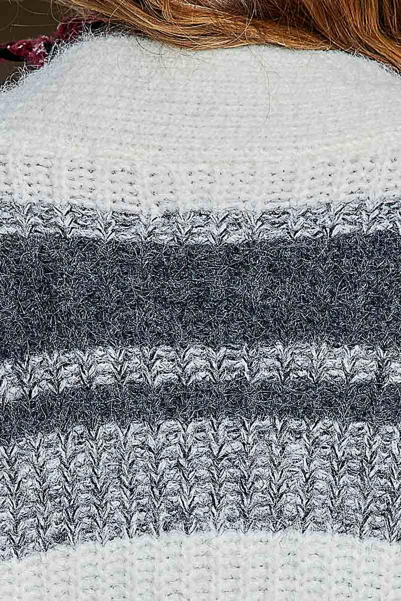 Striped Knit Oversized V-Neck Button Pockets Cardigan SALE: BLACK MULTI / OS