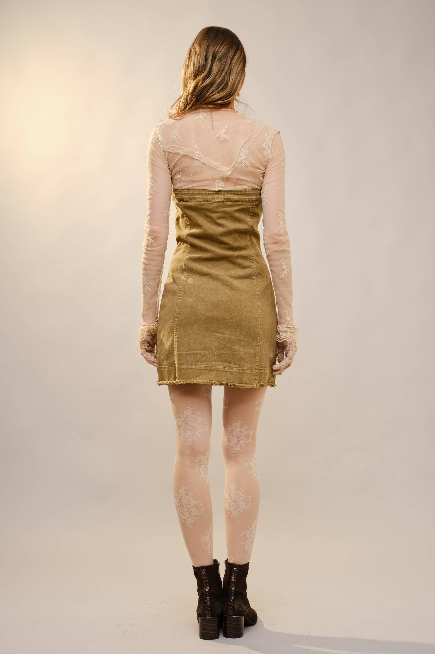 23719D - Embroidered Button Up Tube Denim Dress: WASHED PLUM / S-M-L (2-2-2)