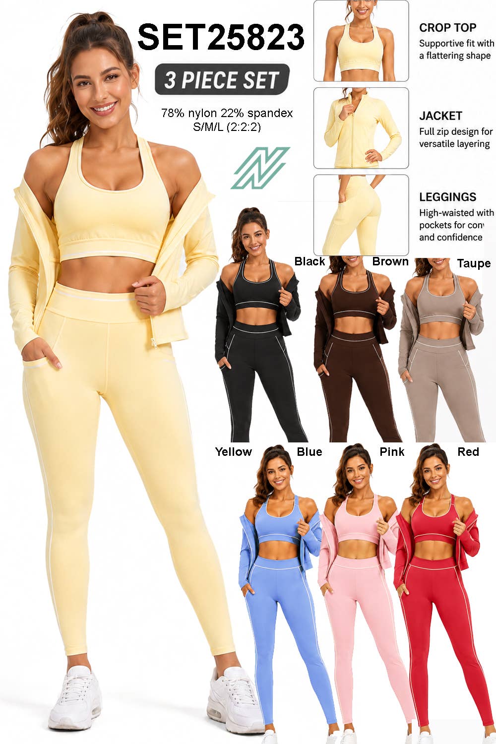 Activewear sports bra with legging and jacket 3 pieces set: Red