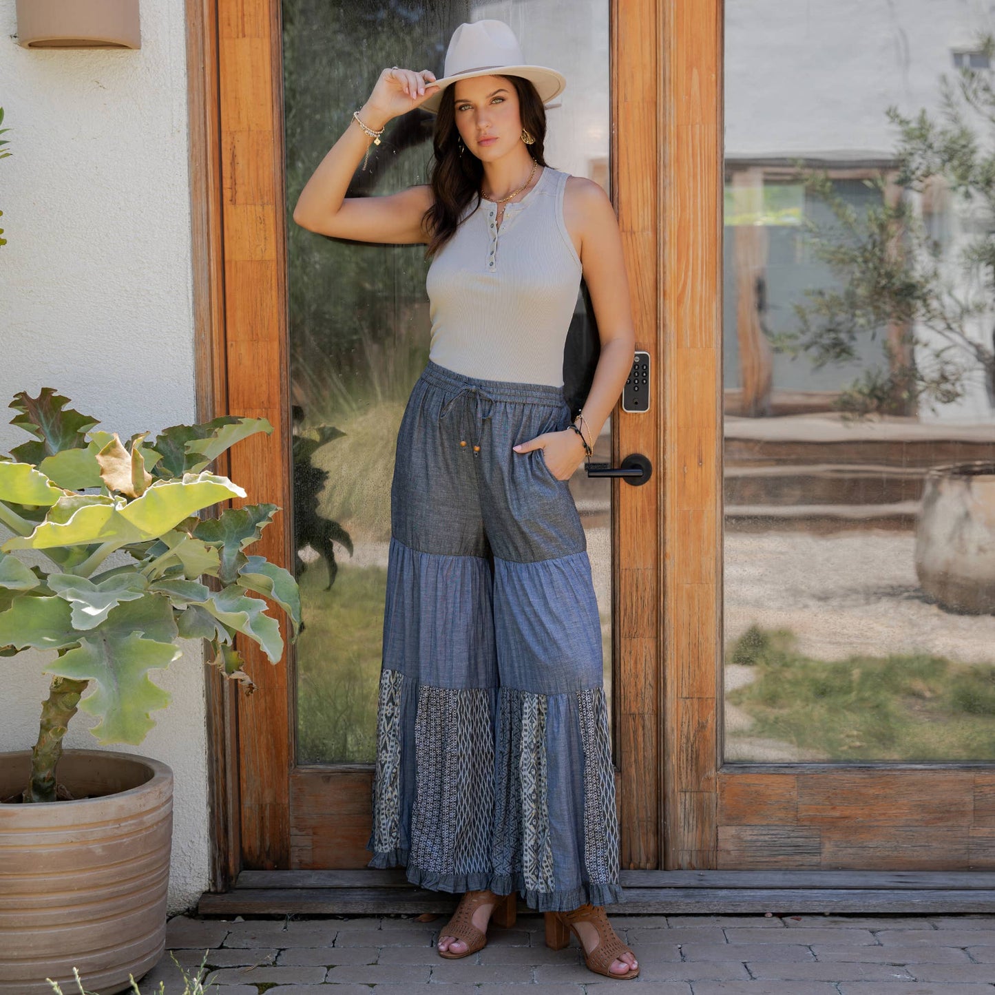 Runway-Ready Knit & Woven Pants with Prints & Relaxed Drape: Chambray / REGULAR (S-M-L-XL 1-2-2-1)