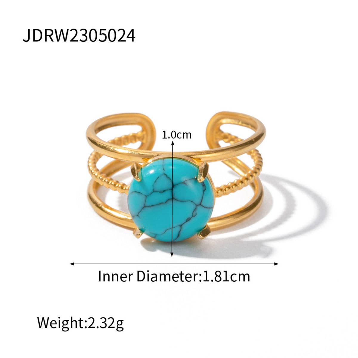 STAINLESS STEEL NATURAL STONE RINGS_TURQUOISE_CWAJE0615: TYPE2 / (OS) 3